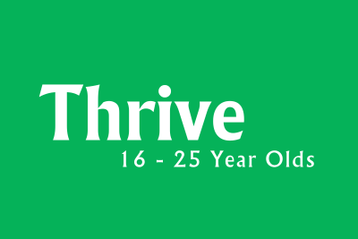 Thrive logo, text underneath reads 16-25 year olds